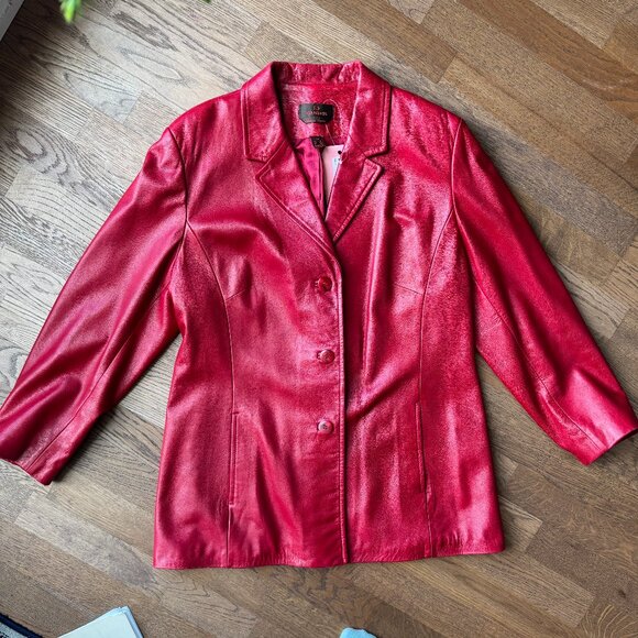 Danier Red Leather Blazer Jacket - Sz L - Amazing Vintage Condition - Picture 7 of 15